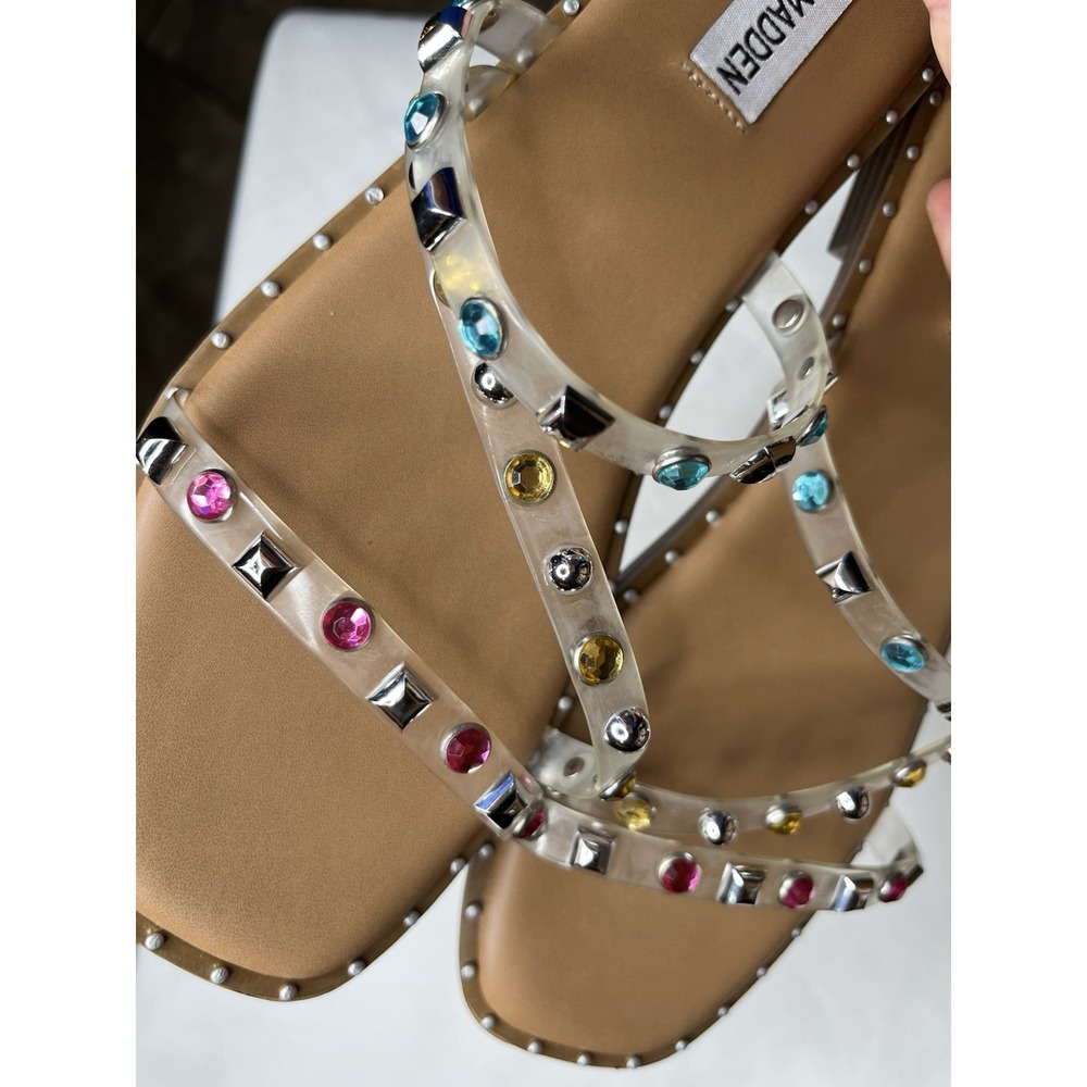 Steve Madden Jeweled Studded Clear Strappy Sandals Size 7.5 - Picture 5 of 7